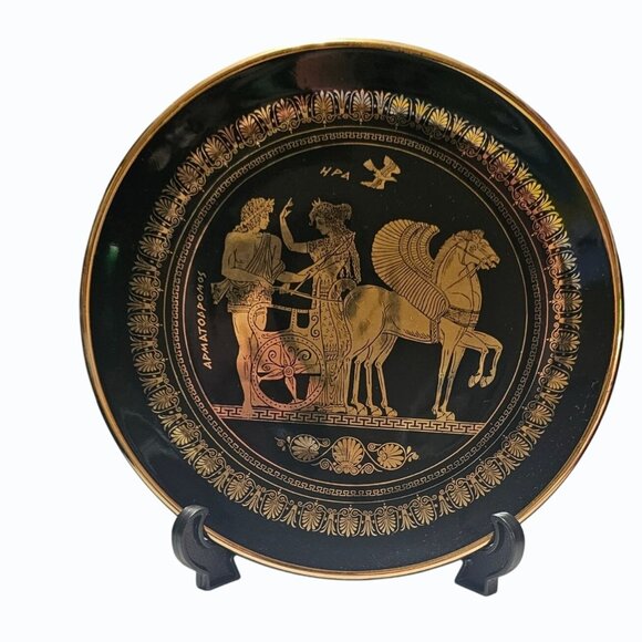 Special Hand Made in Greece 24K Gold Black PEGASUS 9.5” Decorative Wall Plate - Picture 3 of 11